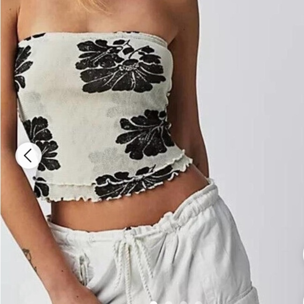 Free People Floral Black and Ivory Combo Tube Top Size XL